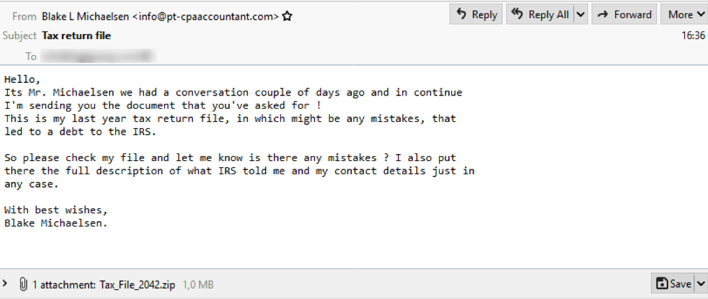 Malicious Tax-Themed Email with Attachment