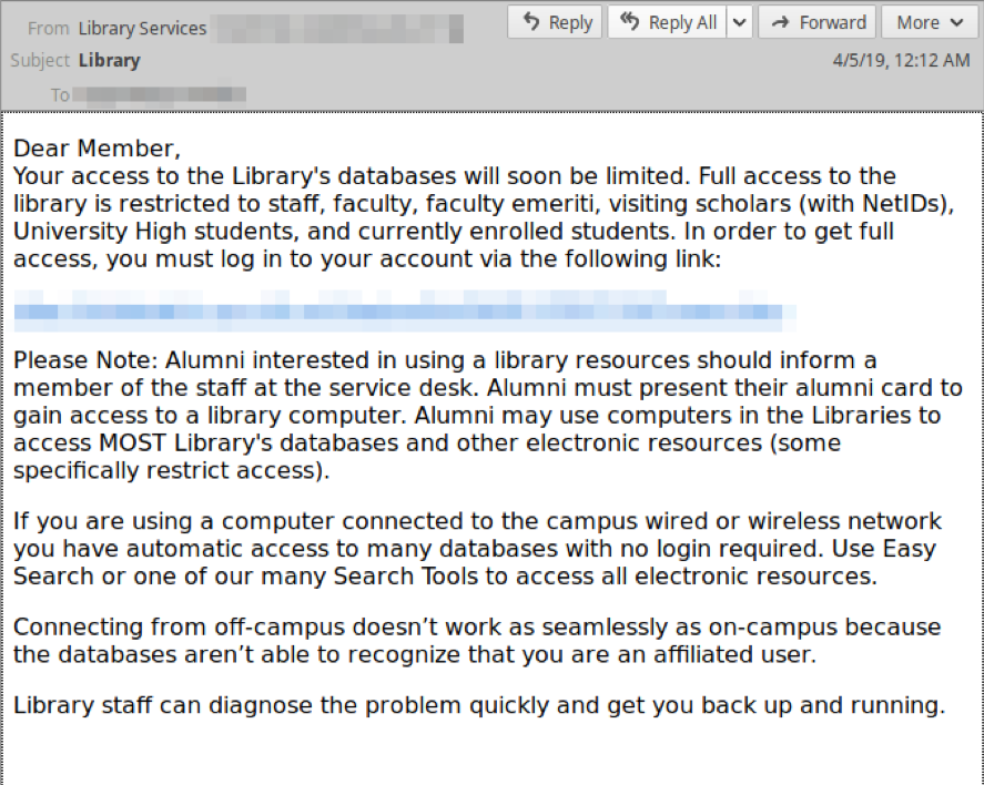 Silent Librarian University Phishing Email Example