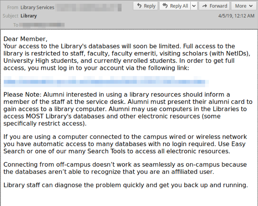 Silent Librarian Phishing Email Example