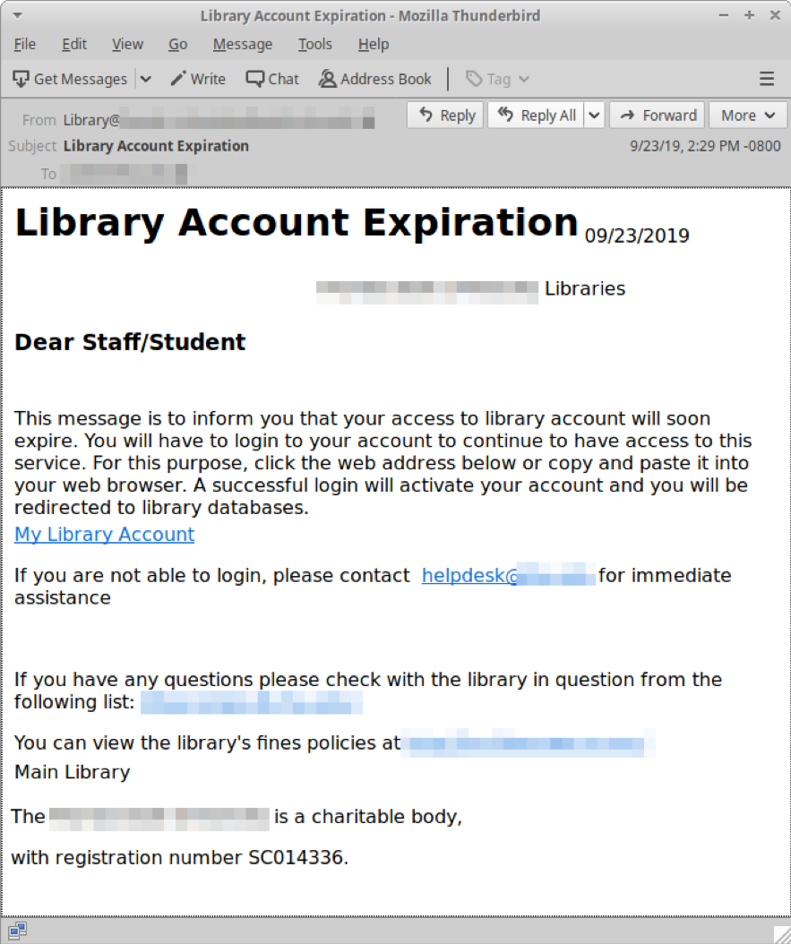 Basic Example of a University Phishing Email