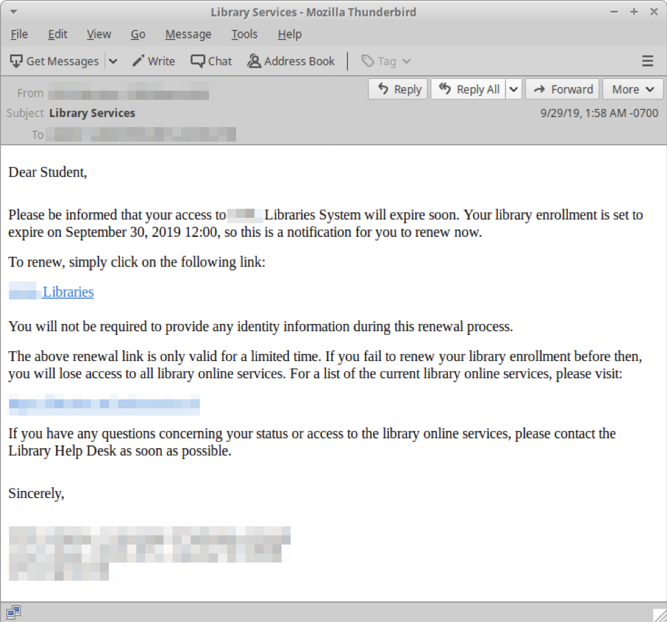 Silent Librarian Phishing Email Example