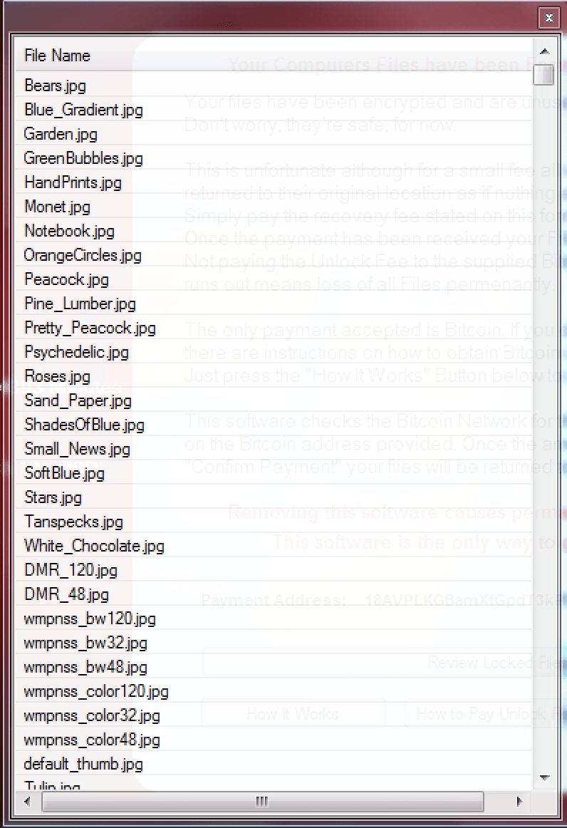 ROI Locker showing a list of 'encrypted' files