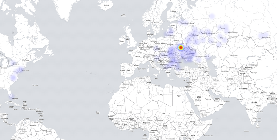 Heatmap showing the distribution of DarkCloud/Fluxxy nodes