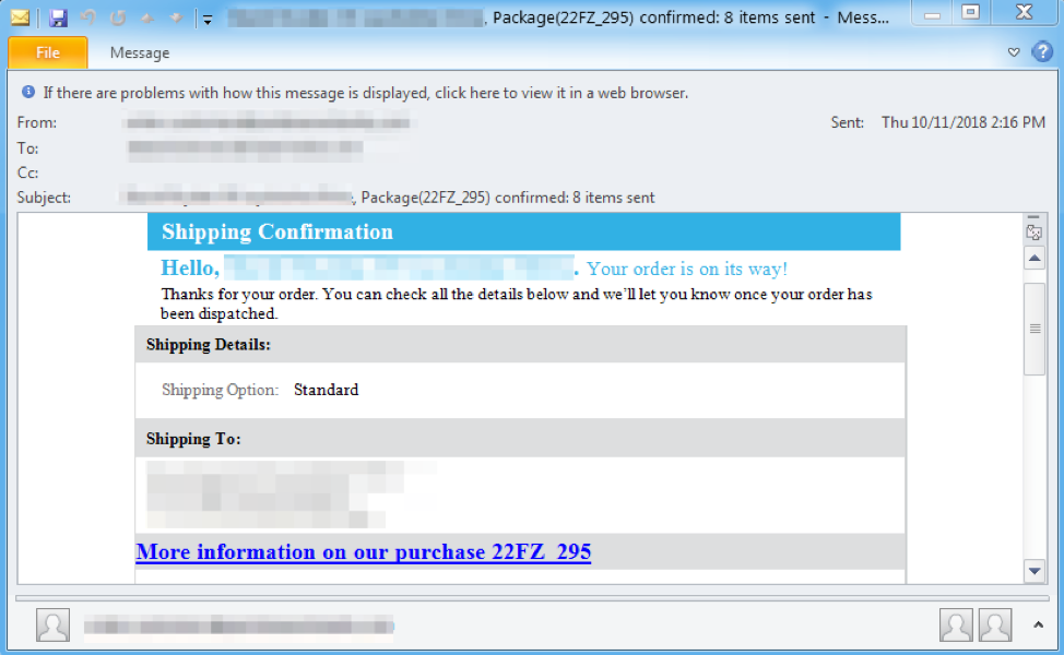 Email targeting United Kingdom recipients on October 11, 2018