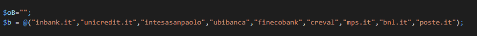 Hardcoded array of banking keywords and hostnames