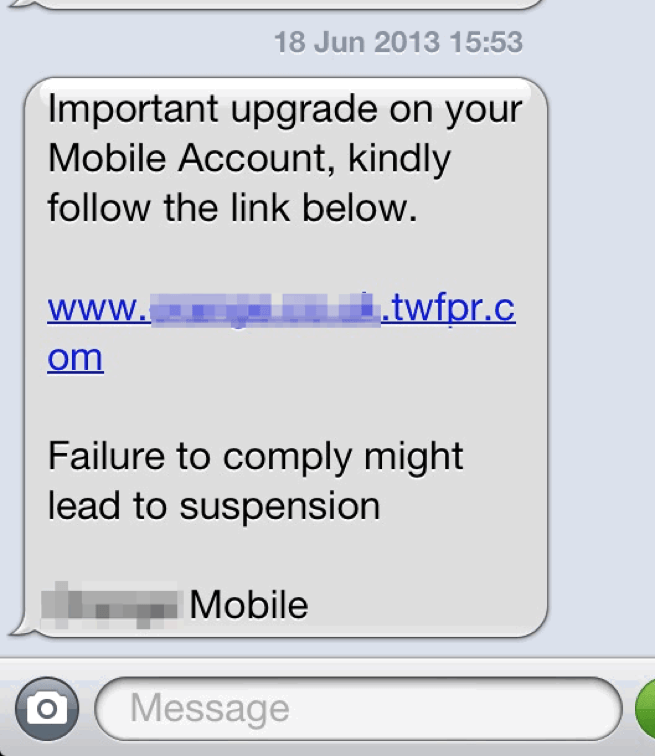 Older-style SMS phishing message