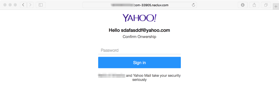 Fake Yahoo! login presented to victims who enter Yahoo! Mail address instead of Gmail address