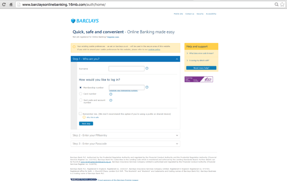 Fake Landing Page from Barclays UK Phishing Campaign