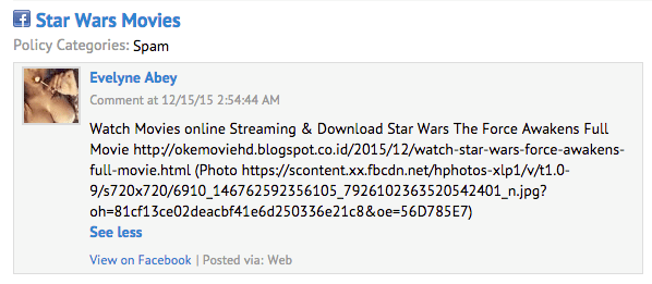 Malicious star wars facebook post