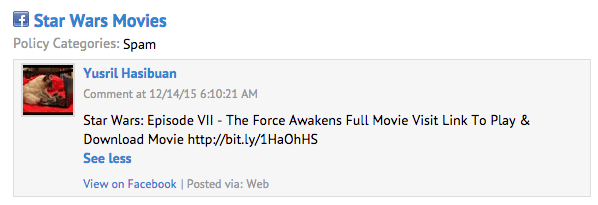 Malicious star wars facebook post