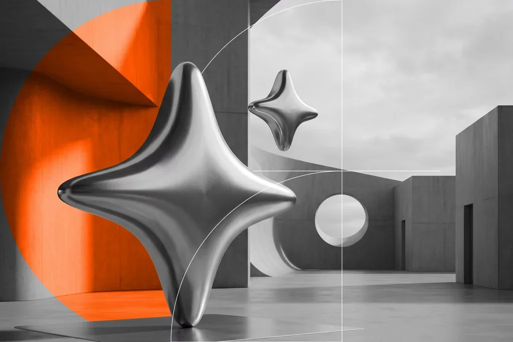 Abstract metallic forms representing secure AI governance and enterprise compliance.