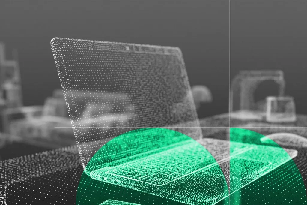 Digital rendering of a laptop representing secure email and data protection.