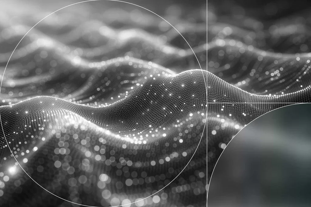 Abstract landscape of glowing data points representing connected digital information.
