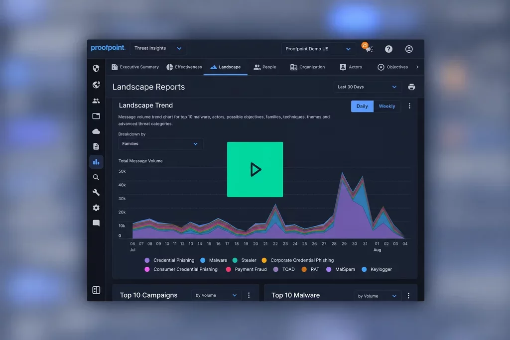 Core Email Protection UI Dashboard with play button