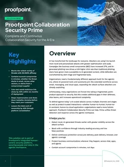 Proofpoint Collaboration Security Prime solution brief highlighting continuous collaboration security for the AI era.