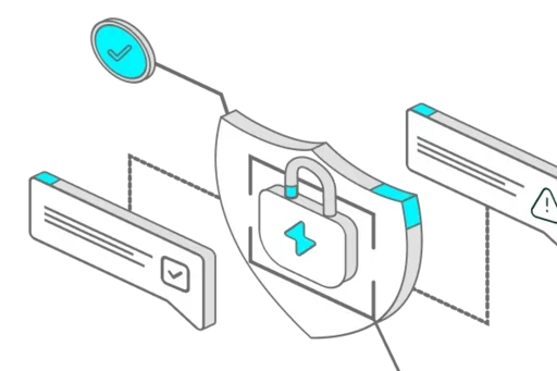 Illustration of a security shield with an unlocked padlock and security notifications representing data protection and access security.