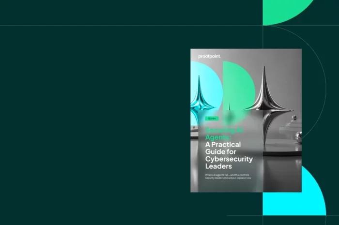 Guide cover titled “Securing AI Agents” on abstract green and metallic background.