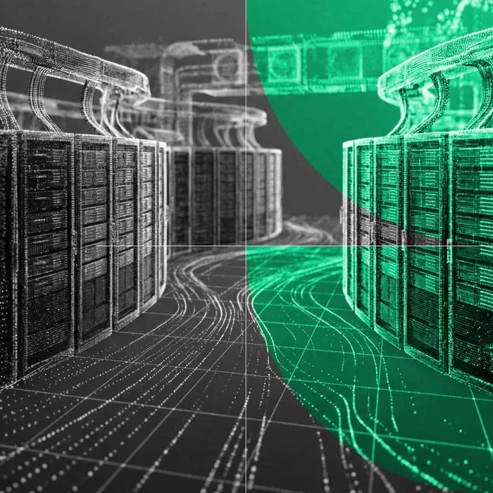 Digital server infrastructure representing secure cloud data storage and protection.
