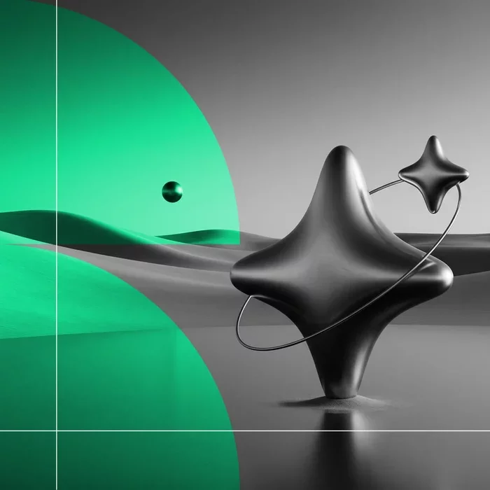 Abstract metallic forms representing secure digital communication and email delivery.