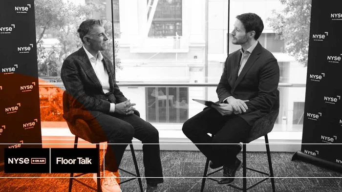 Executive discussing AI security and business strategy during NYSE interview.