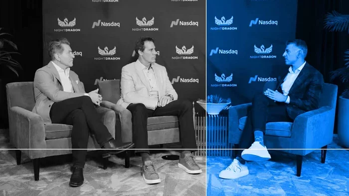 Industry leaders discussing AI security and innovation during panel interview.