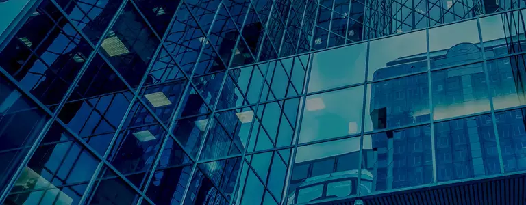 Building with blue glass wall