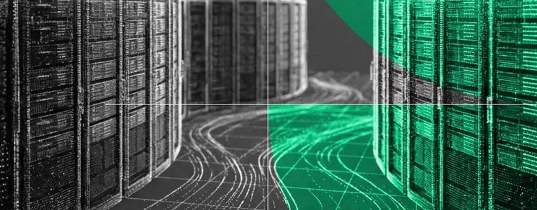 Digital server infrastructure representing secure cloud data storage and protection.