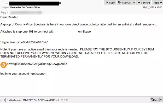 Ta505 Coronavirus Ransomware Email Example