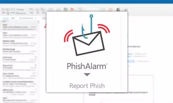 Screenshot of PhishAlarm when reporting phishing emails