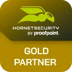 Hornetsecurity by Proofpoint gold partner certification badge.