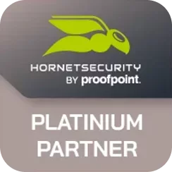 Hornetsecurity by Proofpoint platinum partner certification badge.