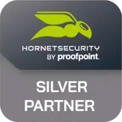 Hornetsecurity by Proofpoint silver partner certification badge.