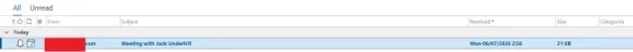 Inbox displaying suspicious meeting invitation used to deliver a phishing attack.