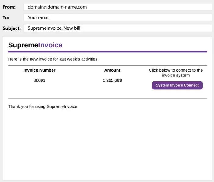 Fake invoice used for phishing campaigns