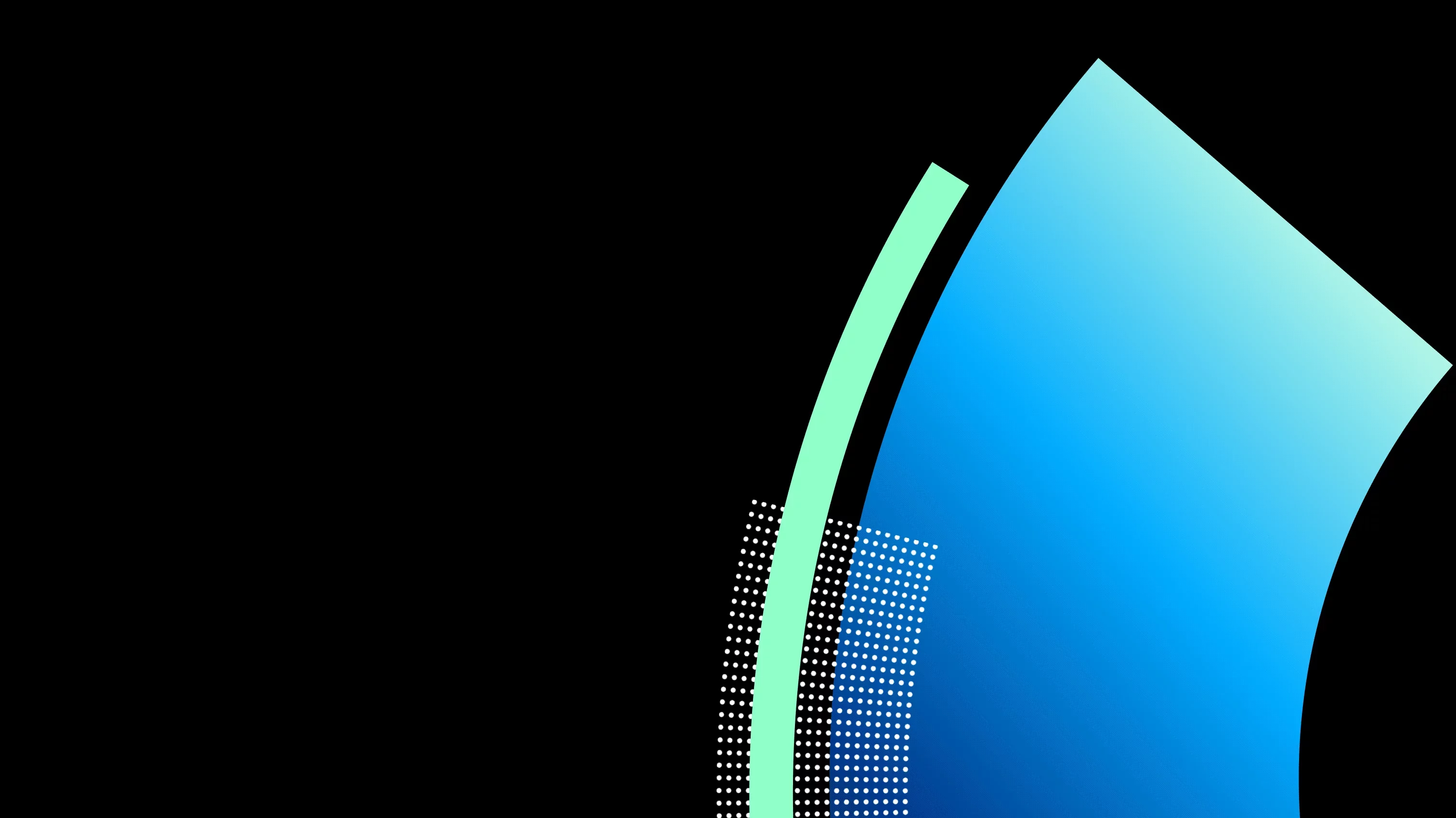 Abstract blue and green curved shapes on dark background.