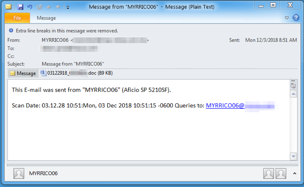 Email used in attempts to deliver malicious document