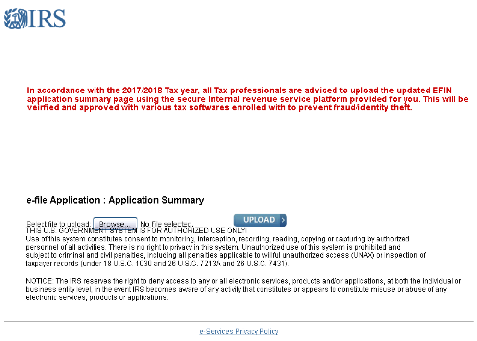 IRS phishing landing page instructing users to upload tax returns