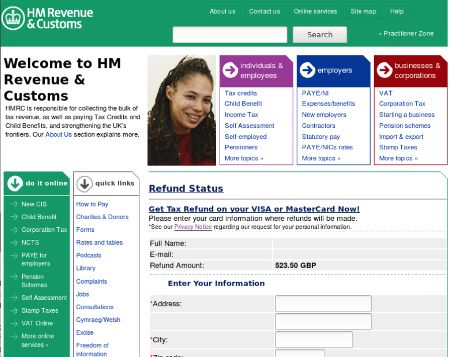 Fake HMRC page used for credential phishing