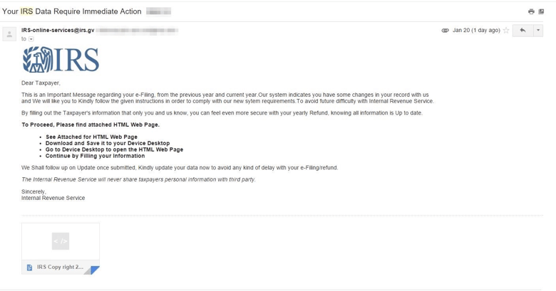 Lookalike IRS immediate action email