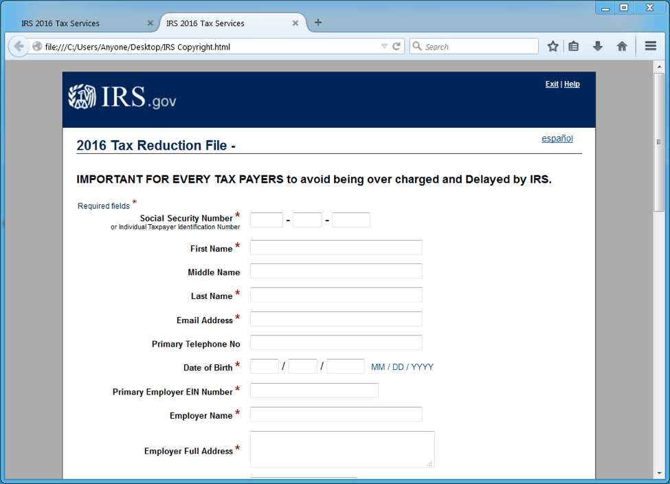 Fake IRS website by Proofpoint