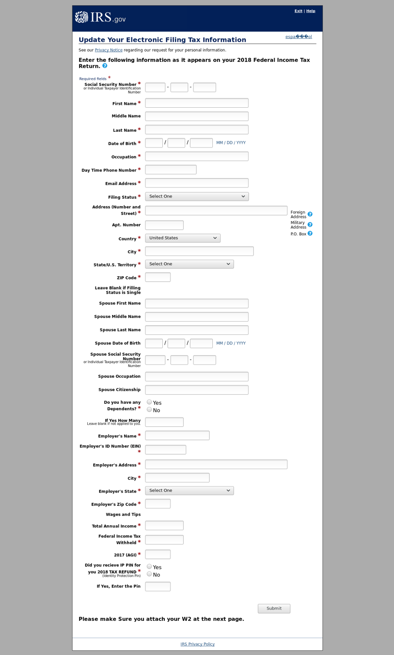 IRS-themed phishing page using stolen branding designed to steal range of personal information