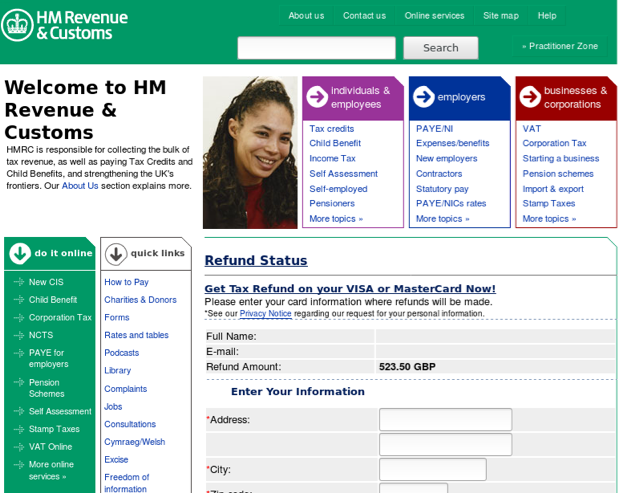 Fake HMRC web form used for credential phishing