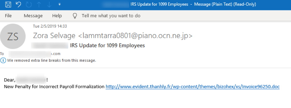 Email with tax-themed subject line and URLs that download malicious Microsoft Word documents