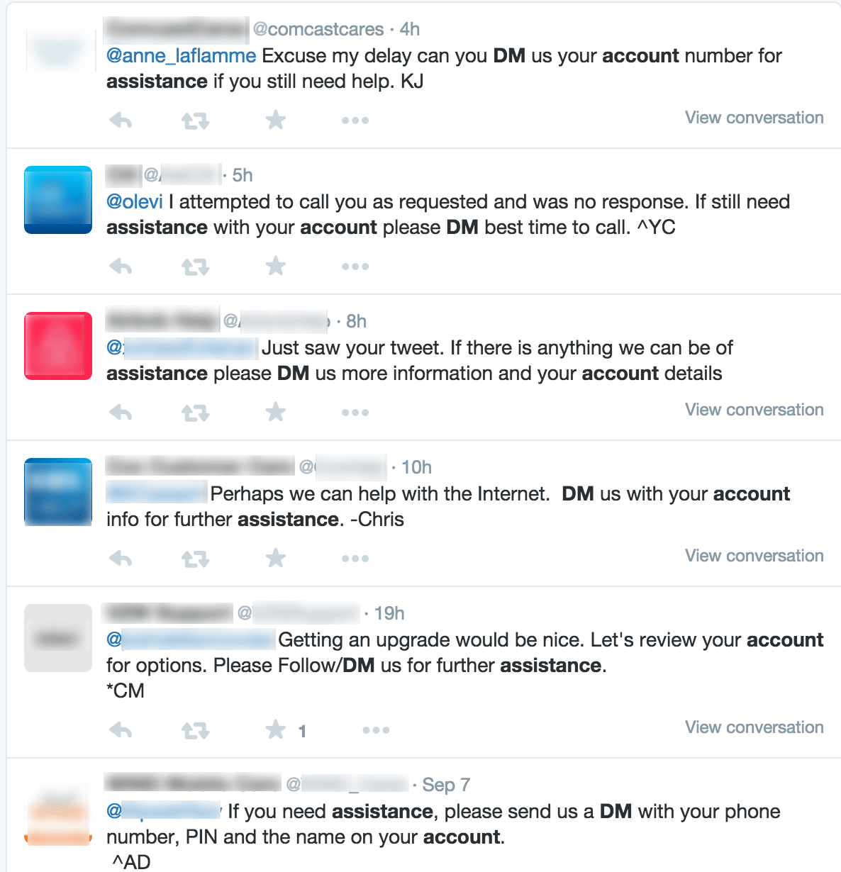 Example of legitimate social media support tweets