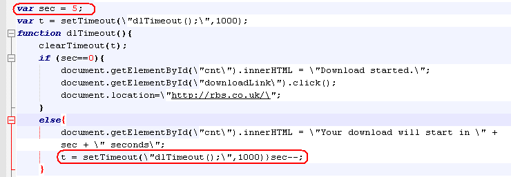 Evading automated analysis by introducing a 5 second delay before the download