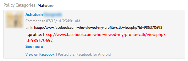 Malware detected on a Facebook Page